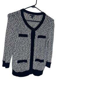 Ann Taylor Ladies Black and White Cardigan‎ Button Preppy Coastal Career